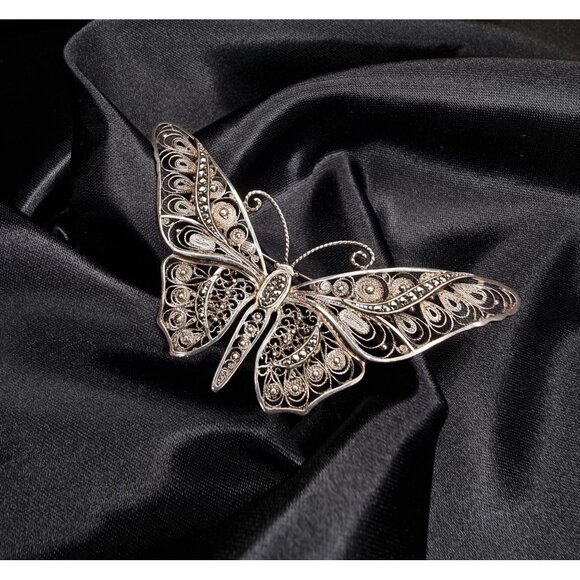Vintage GERMANY Signed Sterling Silver Filigree Butterfly BroochElegant